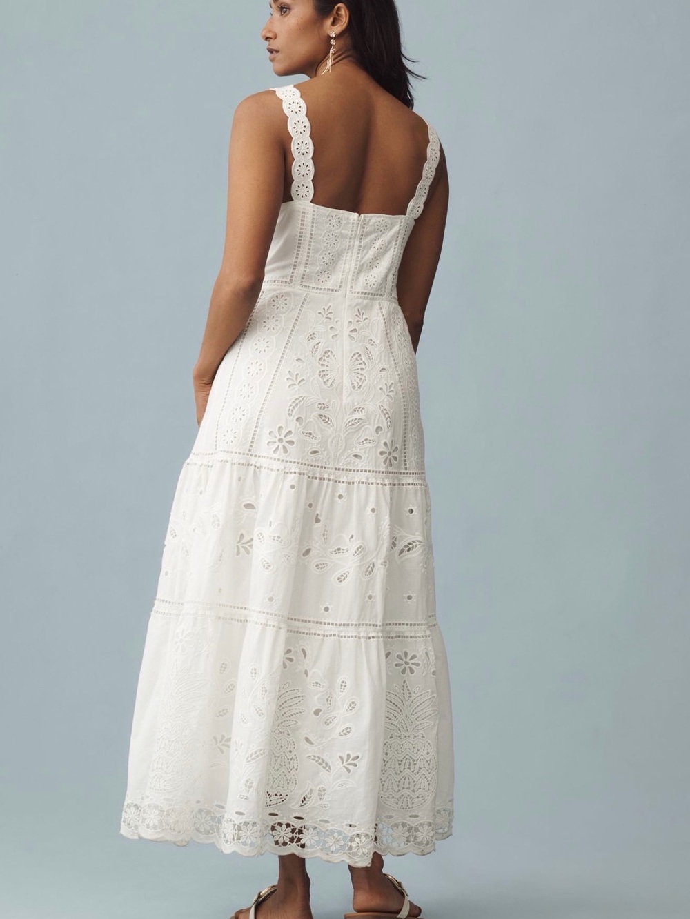 FARM Rio White Eyelet Midi Dress with Scalloped Straps - Picture 2 of 11